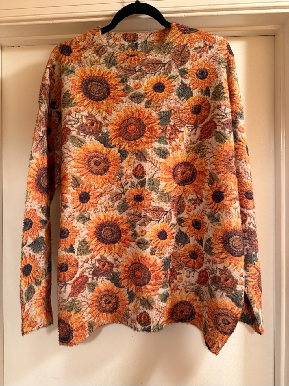 Oversized Sunflower Knit Sweater Crewneck Fall Autumn Floral Pullover 1X